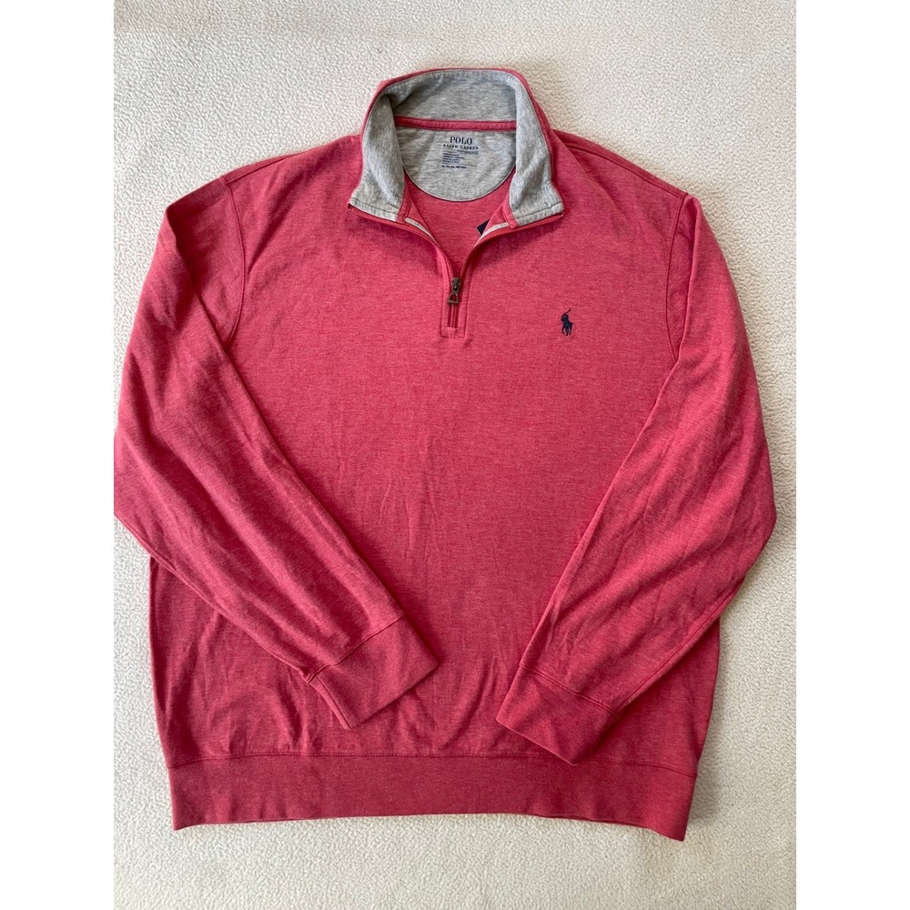 Polo Ralph Lauren Mens XL Pullover Orange Heather Performance Quarter Zip Salmon